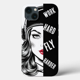 Funda Para iPhone 13 TRABAJAR duro volar más duro, piloto mujer, aviaci