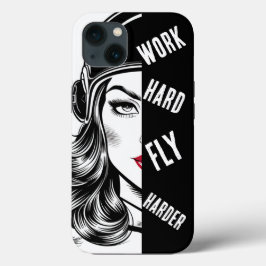 Funda Para iPhone 13 TRABAJAR duro volar más duro, piloto mujer, aviaci