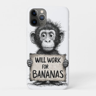 Funda Para iPhone 11 Pro Trabajaré por Plátanos - Boceto Divertido de Mono