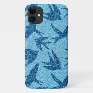 Funda Para iPhone 11 Tragar japonés en vuelo, cobalto y azul pálido