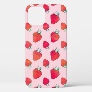 Funda Para iPhone 12 Pro Trama rosa rosado de fresas rojas de época