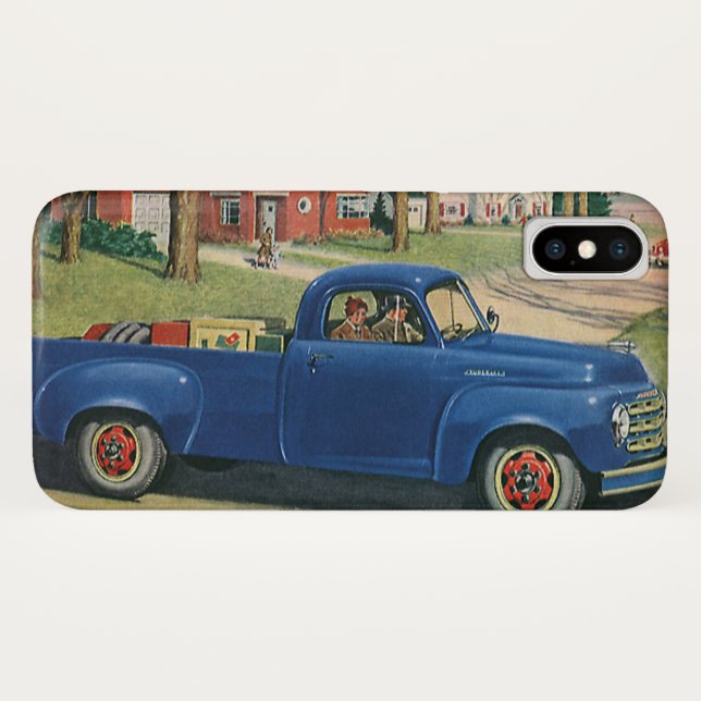 Funda De Case-Mate Para iPhone Transporte Antiguo, Camión Azul Clásico (Reverso (horizontal))