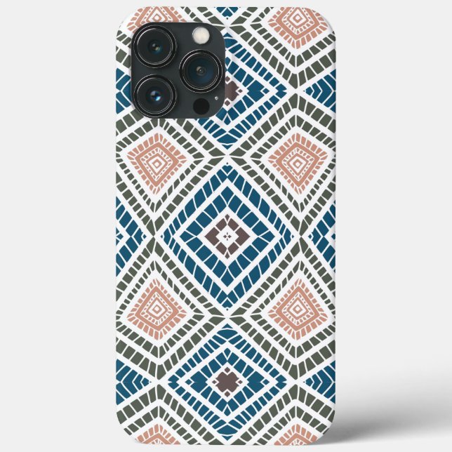 Funda De Case-Mate Para iPhone trapo azul verde azul tribal africano (Reverso )