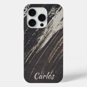 Funda Para iPhone 15 Pro Trazos de pintura negros y beige masculinos y mode