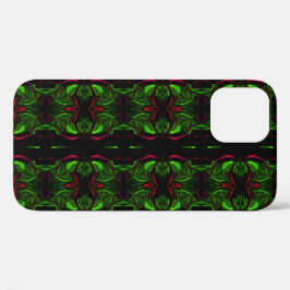 Funda Para iPhone 12 Trazos rojos curvos reflejados sobre fondo verde