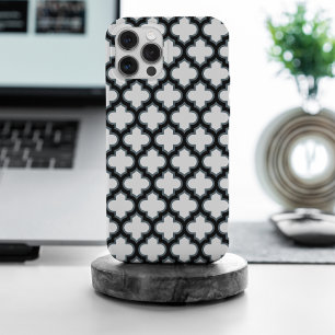 Funda Para iPhone 15 Pro Max Trébol blanco y negro, Entramado, Quatrefoil