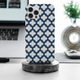 Funda Para iPhone 15 Pro Max Trellis azul blanco y naval, Entramado, Quatrefoil