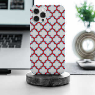 Funda Para iPhone 15 Pro Max Trellis blanca y roja, Entramado, Quatrefoil