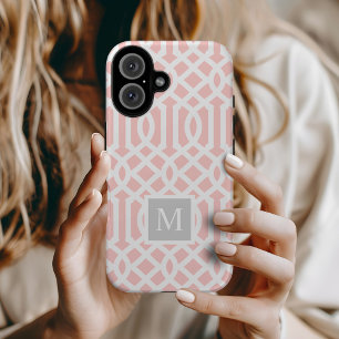 Funda Para iPhone 14 De Case-Mate Trellis Monograma Rosa y Gris Colores Editables
