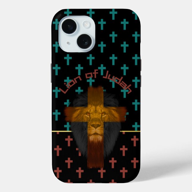 Funda De Case-Mate Para iPhone Trendy Black Red Turquoise Crosses Lion of Judah (Reverso )