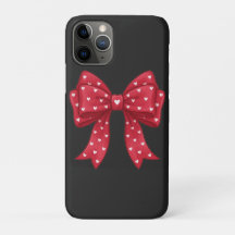 Trendy Coquette Red Ribbon Bow with White Hearts