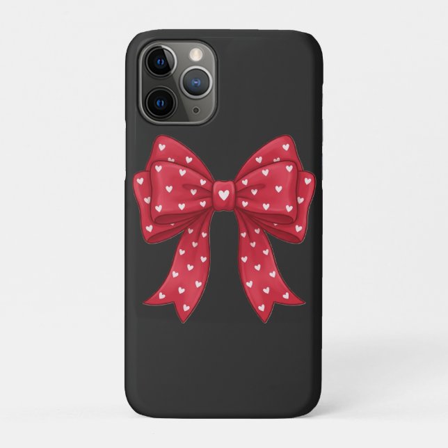 Funda De Case-Mate Para iPhone Trendy Coquette Red Ribbon Bow with White Hearts (Reverso)