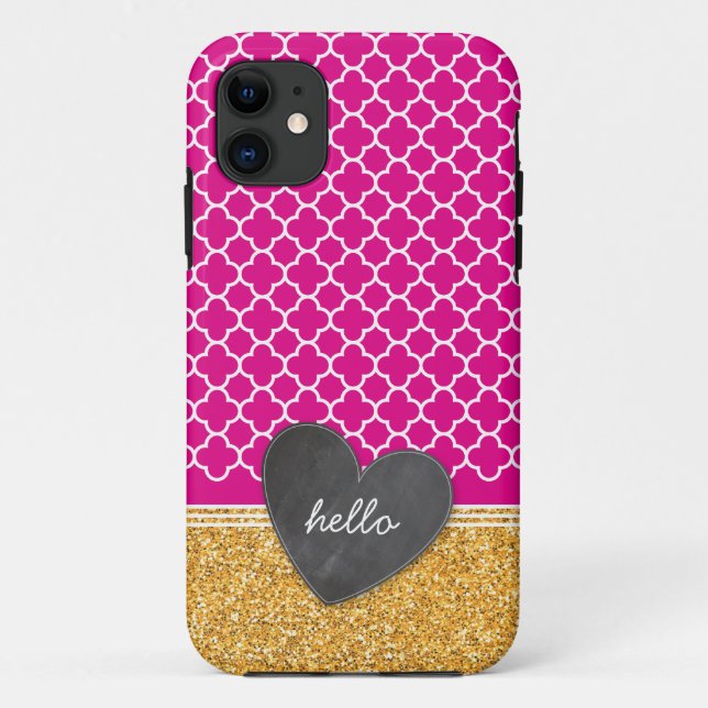 Funda De Case-Mate Para iPhone TRENDY quatrefoil purpurina cardíaco de pizarra ro (Reverso)