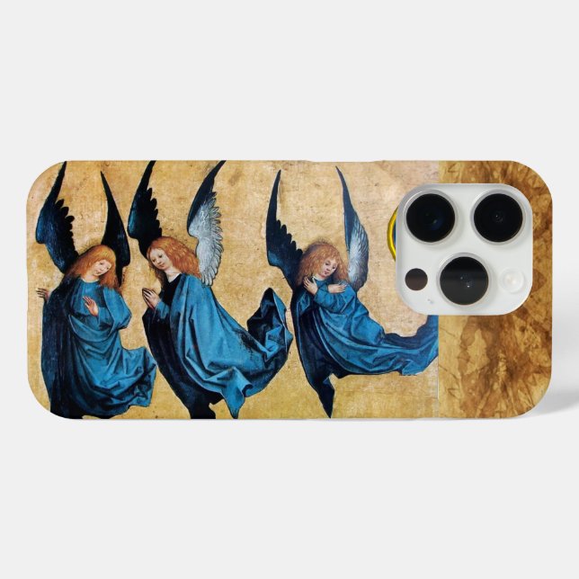 FUNDA DE Case-Mate PARA iPhone TRES ÁNGELES NAVIDADES EN EL PARCHMENT AZUL (Reverso Horizontal)