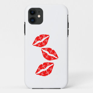 Funda Para iPhone 11 Tres besos rojos de lápiz labial con regalo de pat