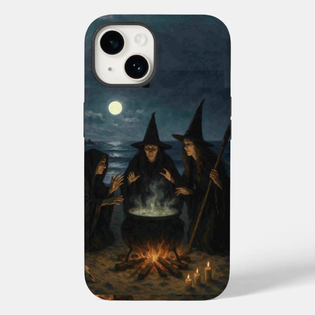 Funda De Case-Mate Para iPhone Tres brujas producen Cauldron Full Moon Beach (Reverso )