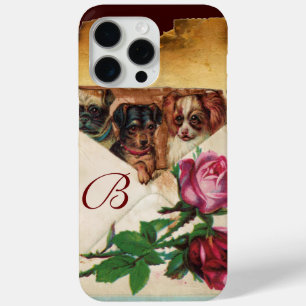 FUNDA PARA iPhone 15 PRO MAX TRES DOGGIES CON ROSAS MONOGRAMA