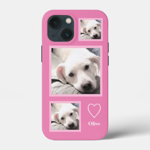 Funda Para iPhone 13 Mini Tres fotos de una tibia cachorra blanca Añadir un 