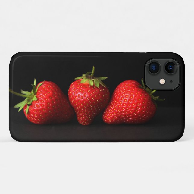 Funda De Case-Mate Para iPhone Tres fresas sobre el iphcnm negro (Reverso (horizontal))