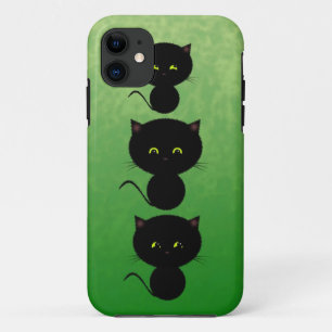 Funda Para iPhone 11 Tres gatos negros sobre verde