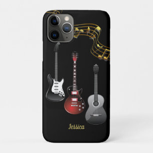 Funda Para iPhone 11 Pro Tres guitarras y notas de la música, nombre