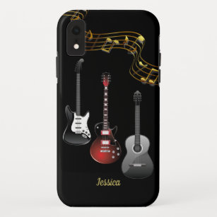 Funda Para iPhone XR Tres guitarras y notas de la música, nombre