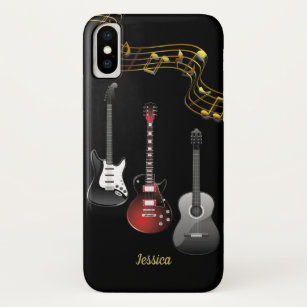 Funda Para iPhone X Tres guitarras y notas de la música, nombre