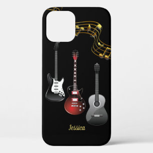 Funda Para iPhone 12 Pro Tres guitarras y notas de la música, nombre