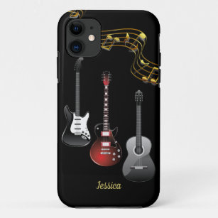 Funda Para iPhone 11 Tres guitarras y notas de la música, nombre