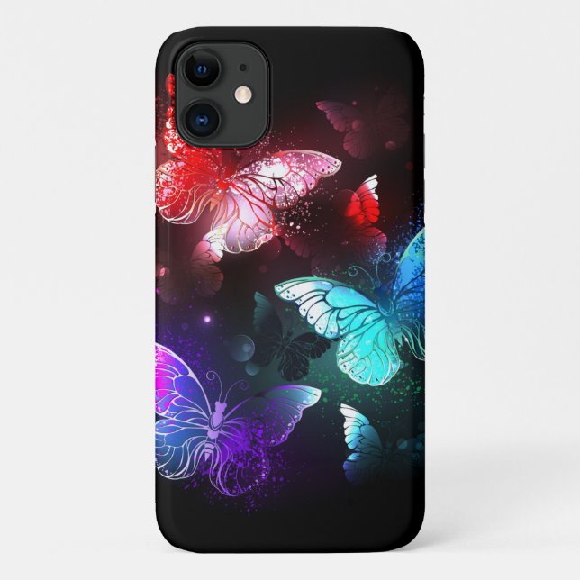 Funda De Case-Mate Para iPhone Tres mariposas brillantes en el fondo nocturno (Reverso)
