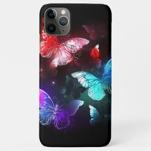 Funda Para iPhone 11 Pro Max Tres mariposas brillantes en el fondo nocturno