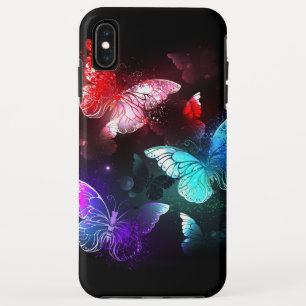 Funda Para iPhone XS Max Tres mariposas brillantes en el fondo nocturno
