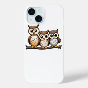 Funda Para iPhone 15 Tres pequeños búhos lindos