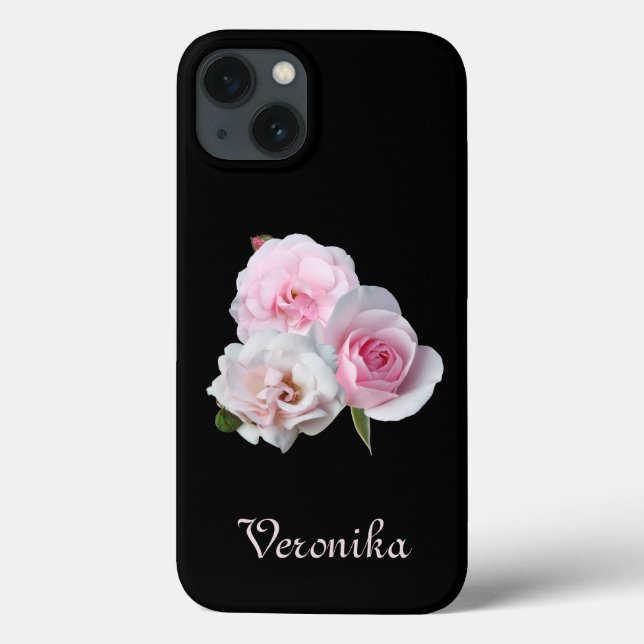 Funda De Case-Mate Para iPhone Tres rosas rosas. Añadir texto. (Reverso)