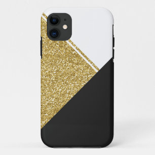 Funda Para iPhone 11 Triángulo negro de oro blanco moderno