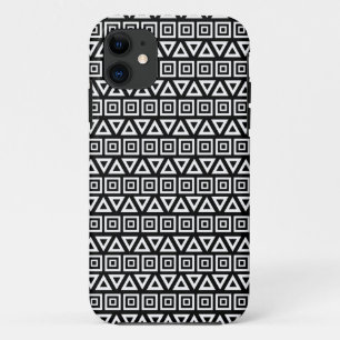 Funda Para iPhone 11 Triángulos aztecos+Cuadrados Patrón blanco sobre n