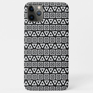 Funda Para iPhone 11 Pro Max Triángulos aztecos+Cuadrados Patrón blanco sobre n