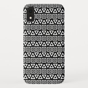 Funda Para iPhone XR Triángulos aztecos+Cuadrados Patrón blanco sobre n