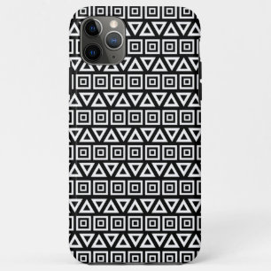 Funda Para iPhone 11 Pro Max Triángulos aztecos+Cuadrados Patrón blanco sobre n