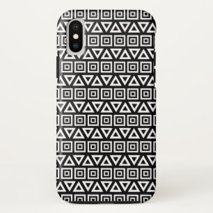 Funda Para iPhone X Triángulos aztecos+Cuadrados Patrón blanco sobre n