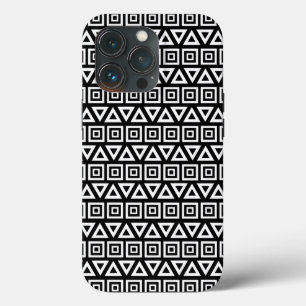 Funda Para iPhone 13 Pro Triángulos aztecos+Cuadrados Patrón blanco sobre n