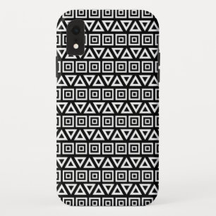 Funda Para iPhone XR Triángulos aztecos+Cuadrados Patrón blanco sobre n