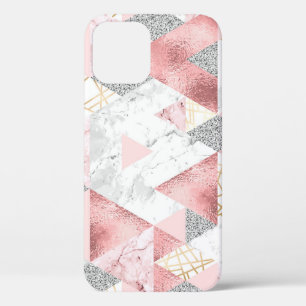 Funda Para iPhone 12 Triángulos de plata geométrica de oro, patrón de m