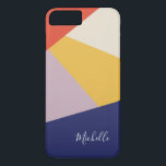 Funda Para iPhone 8 Plus/7 Plus Triángulos geométricos modernos personalizados<br><div class="desc">Aquí está una versión moderna brillante del modelo asimétrico popular del triángulo usando colores que tienden de este año en sombras del coral, del verde, del ocre, del moreno, del color de malva, y de los azules marinos. Se ha creado el diseño para poderlo personalizar con su nombre usando una...</div>