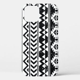 Funda Para iPhone 12 Tribal azteca: patrón blanco grunge.