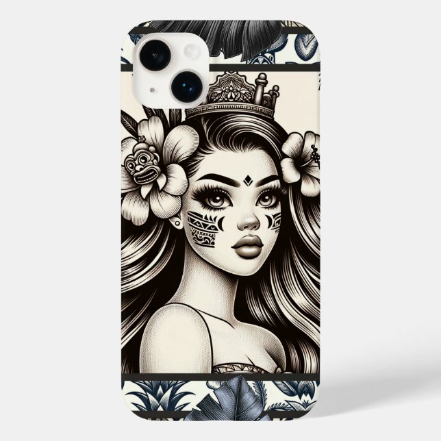 Funda De Case-Mate Para iPhone Tribal floral azul Princesa Polinesia (Reverso )