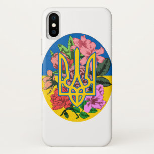 Funda Para iPhone X Tridente ucraniano y bandera de Ucrania con flores