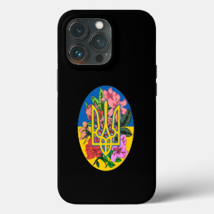 Funda Para iPhone 13 Pro Tridente ucraniano y bandera de Ucrania con flores