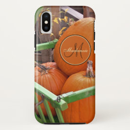 Funda Para iPhone X Trio De Calabaza En Carro De Madera Verde Monogram