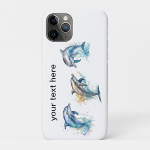 Funda Para iPhone 11 Pro Trío de delfines acuarela, personalizado 